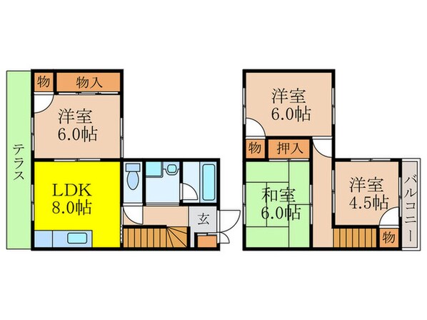 南鈴原貸家4戸1の物件間取画像